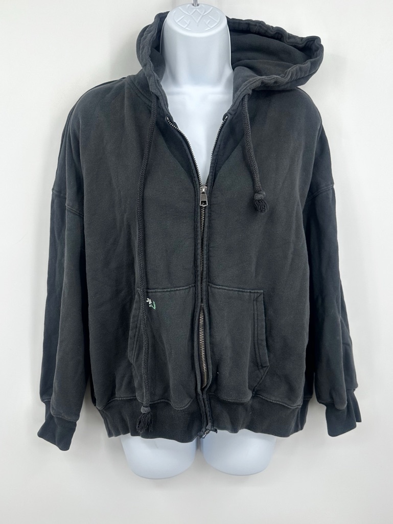 American Eagle Outfitters Dark Gray Floral Embroidered Zip Up Jacket Size Xs